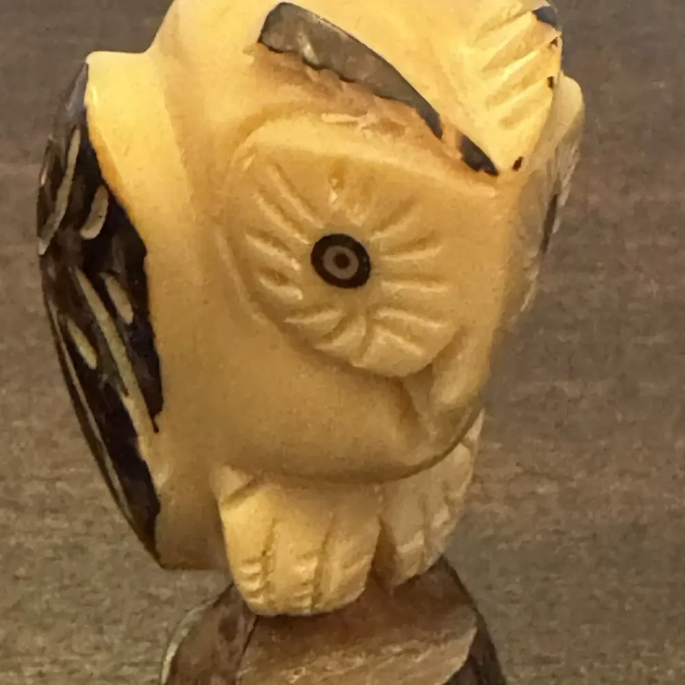 Owl Hand Carved Tagua Nut Vegetable Ivory Figurine Wise Owl Totem Birds Wisdom